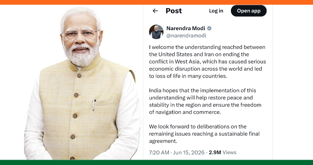 Prime Minister Narendra Modi Welcomes US-Iran Peace Understanding