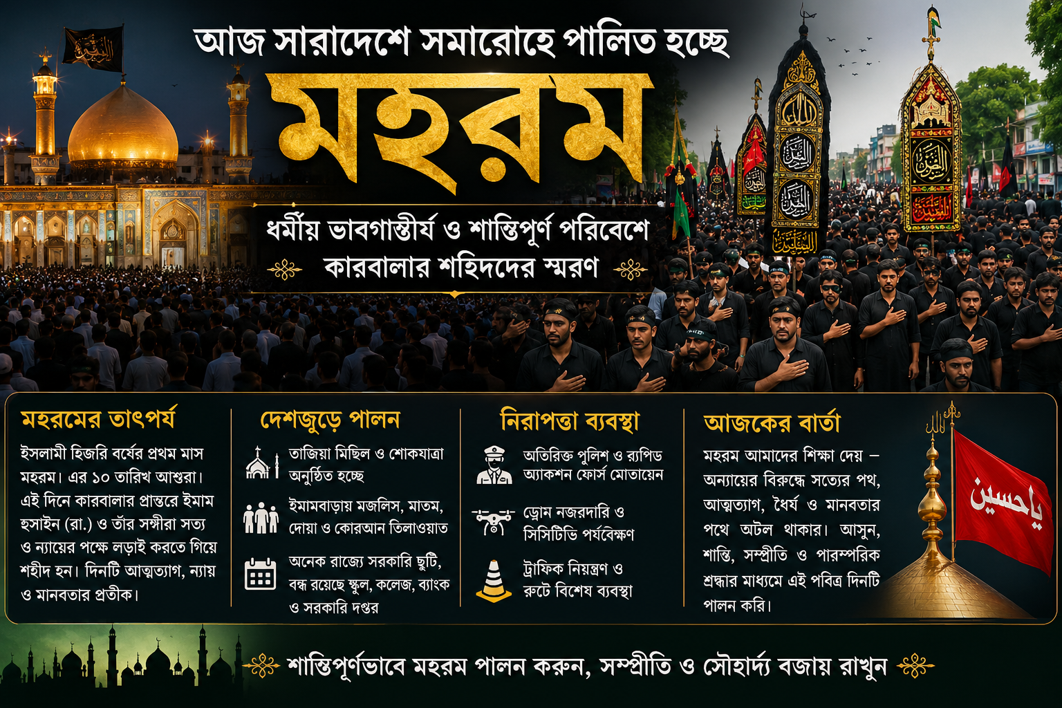 আজ সারাদেশে ধর্মীয় ভাবগাম্ভীর্য ও নিরাপত্তার মধ্য দিয়ে পালিত হচ্ছে মহরম